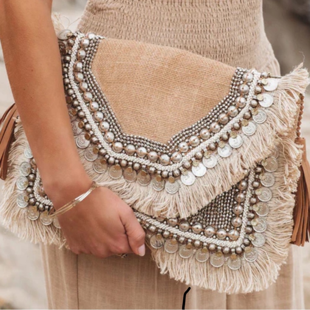 Clutch Coin Embellished Burlap 12x10 cross body option
